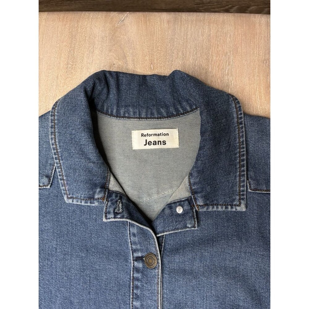 Reformation Arizona Denim Mini Dress Medium Wash Longsleeve Size 8 - Picture 7 of 8